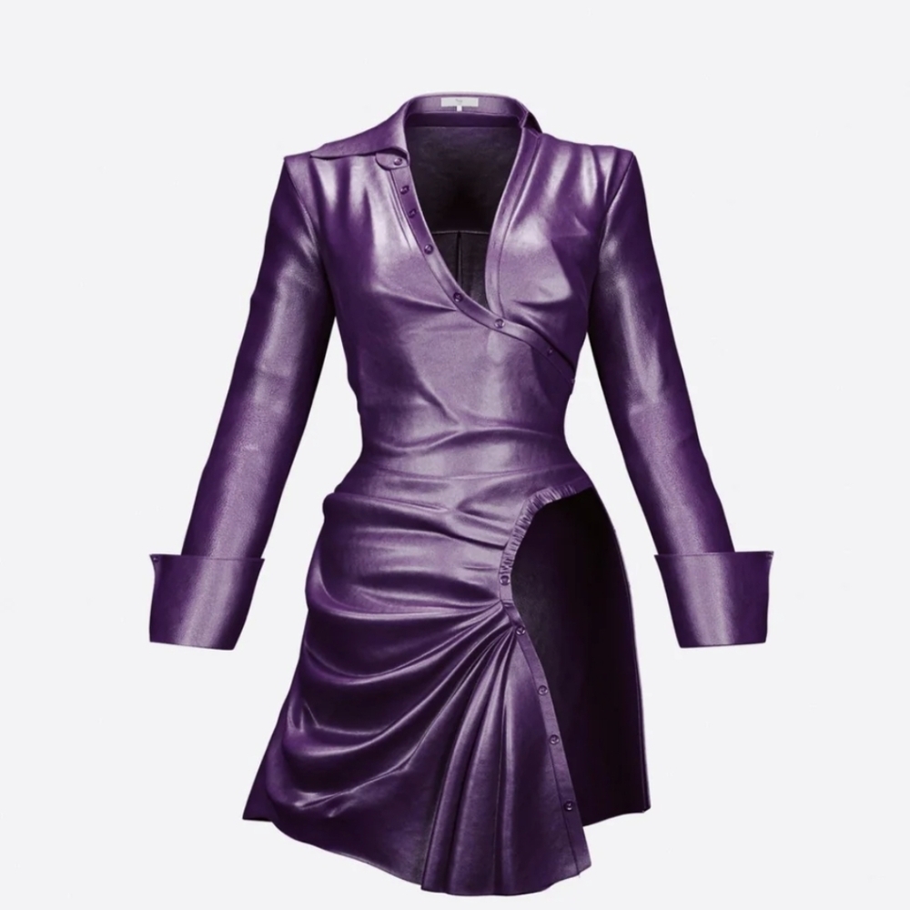Hanifa Purple Long Sleeve Faux Leather Mini Dress